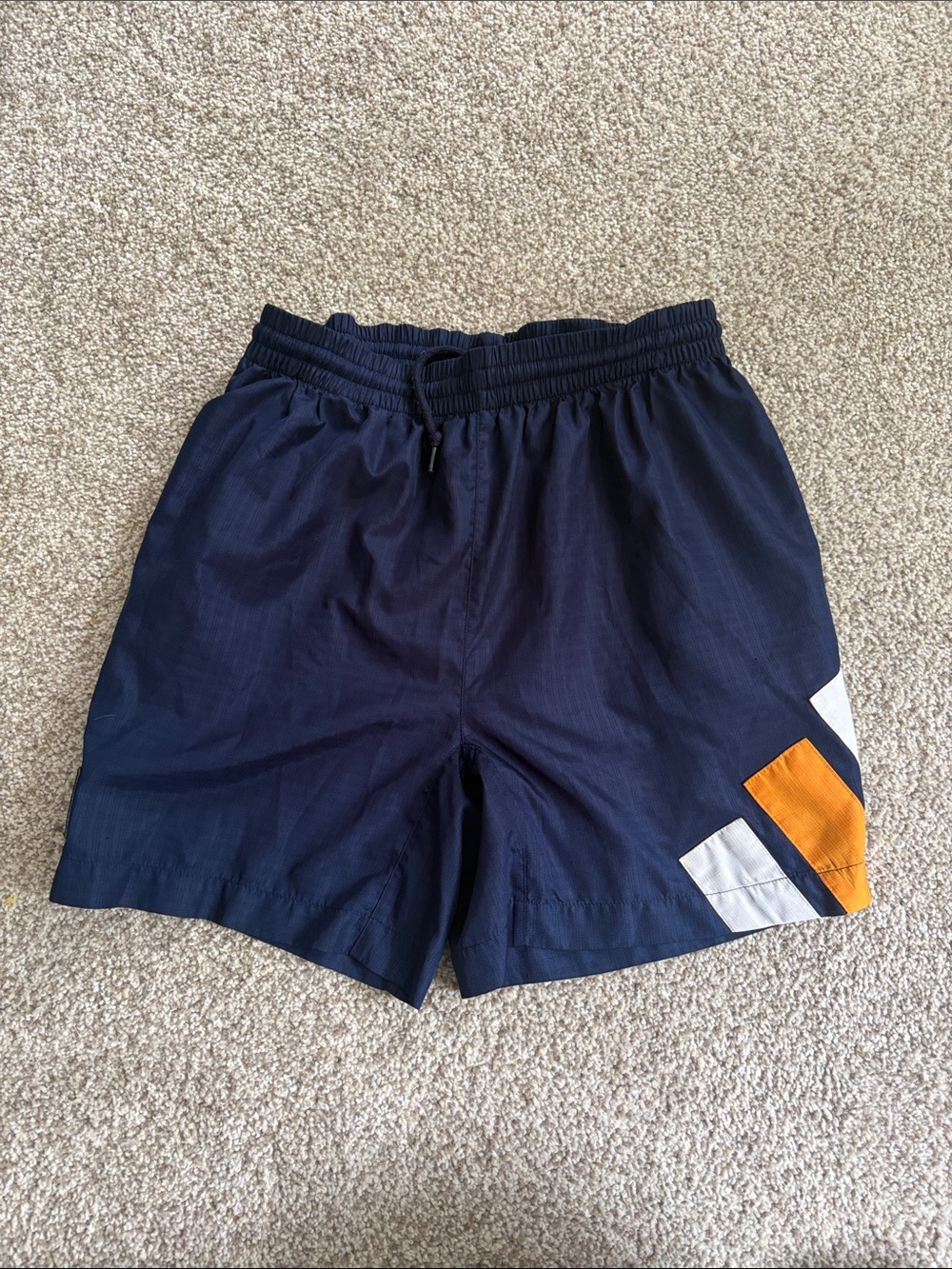 Vintage 90’s Adidas Men's Navy Athletic Shorts with Orange Accent